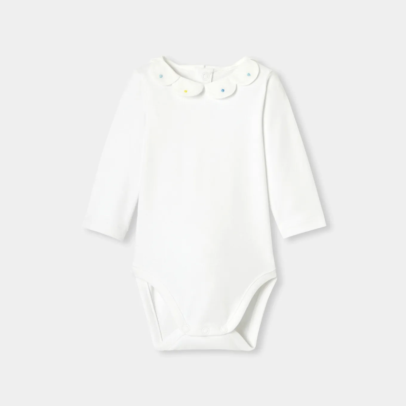 Baby girl bodysuit with petal collar