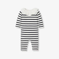 Baby girl jumpsuit in garter stitch