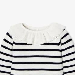 Baby girl jumpsuit in garter stitch