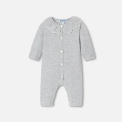 Baby girl jumpsuit in garter stitch