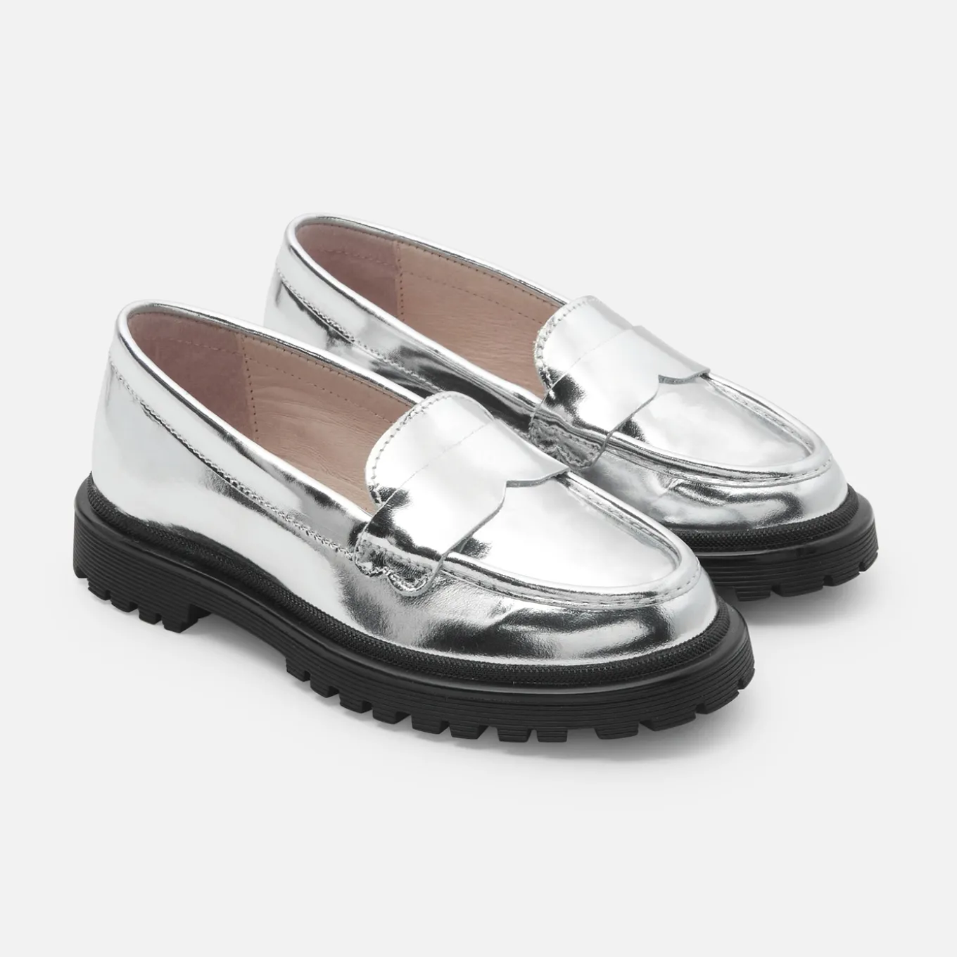 Girl moccasins in glazed leather