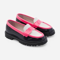 Girl moccasins in glazed leather